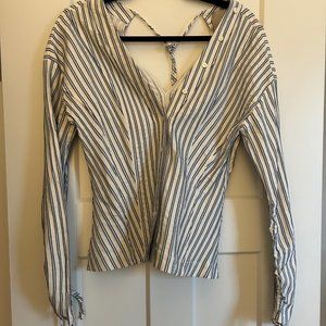 JASON WU Striped Button Up Blouse with Tie Back